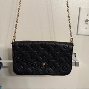Black Quilted Faux Leather Shoulder Bag with a chain